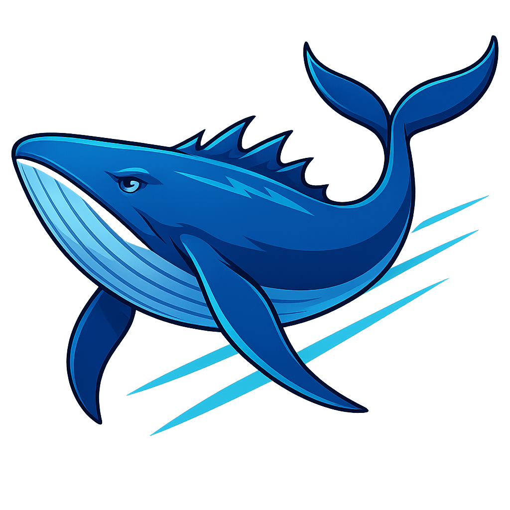 A leaner, streamlined version of the Deep 4 whale diving forward at a dynamic angle with cyan speed streaks trailing behind it.