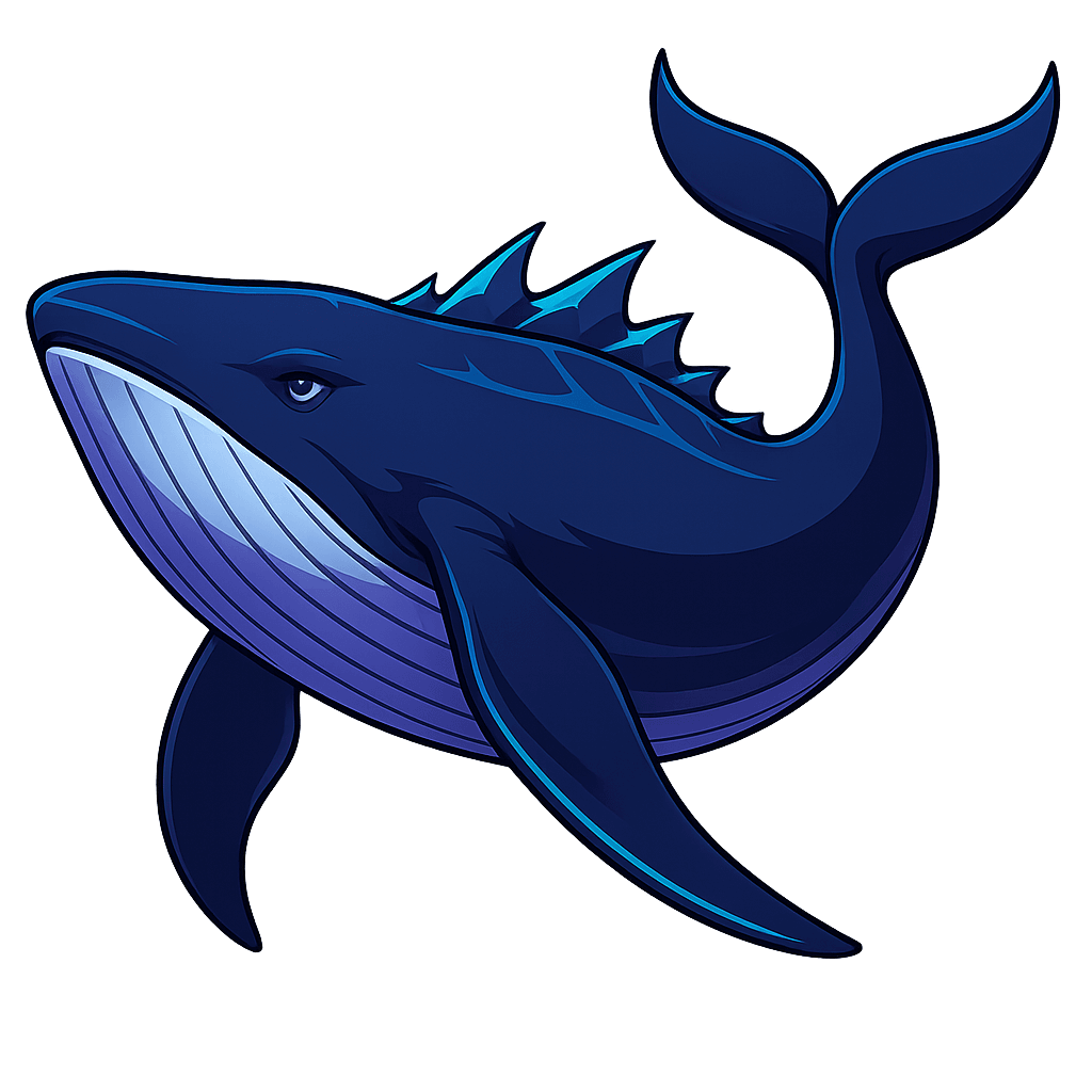 A majestic indigo leviathan whale with angular crystalline plates along its spine and a violet underbelly.